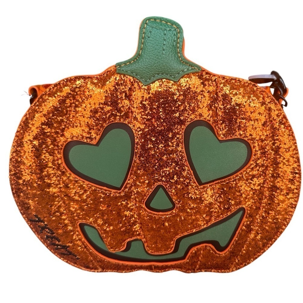 Betsey Johnson Glow in the Dark Glitter Trick or Treat Pumpkin Crossbody Purse - Picture 3 of 4